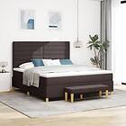 vidaXL Boxspring Säng med Madrass & Bänk Mörkbrun 180x200 cm Tyg