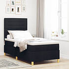 vidaXL Boxspring Säng med Madrass Svart 90x200 cm Tyg