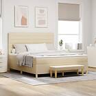 vidaXL Boxspring Säng med Madrass & Bänk Grädde 180x200 cm Tyg
