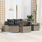 vidaXL Trädgårdsoff-set Set om 6 Beige Rotting, Polyester Utemöbelsoffa