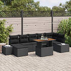 vidaXL Trädgårdsoffset Set om 8 Svart Poly Rattan, Stål, Trä