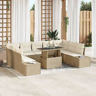 vidaXL Trädgårdsoffaset Set om 10 Beige Rattan Trädgårdsoffor