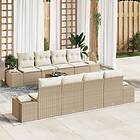 vidaXL 9-delars trädgårdsoffaset med kuddar beige poly rattan akacia