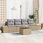 vidaXL 5 Delar Trädgårdsoffset med Kuddar Beige Poly Rattan Akacia