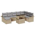 vidaXL 9 delar Trädgårdsoffaset med kuddar Beige Polyrotting
