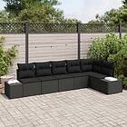 vidaXL 6-delat trädgårdsofaset med dynor svart poly rattan