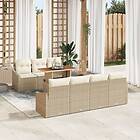 vidaXL 8 Delars Trädgårdsmatgrupp med Kuddar Beige Poly Rattan Akacia