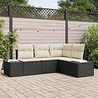 vidaXL Lounge Set 4 Pieces with Cushions Black Poly Rattan