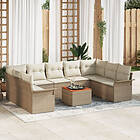 vidaXL 10-delat trädgårdsoff-set med kuddar beige poly rattan akacia