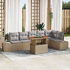 vidaXL 7 Delars Trädgårdsdining-set med kuddar Beige Poly Rattan Akacia