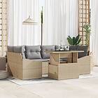 vidaXL 7 Delar Trädgårdssoffa Set med Kuddar Beige Poly Rattan