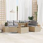 vidaXL Trädgårdsoffasett 6 delar Beige, Grå Rotting, Polyester