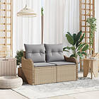 vidaXL 2-Sits Trädgårdsoffa med Förvaring och Kuddar Beige Poly Rattan