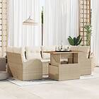 vidaXL 7-delars Trädgårdsmatgrupp med Kuddar Beige Poly Rattan Akacia