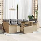 vidaXL 7-delars trädgårdsoffesett med kuddar Beige Poly Rattan