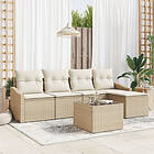 vidaXL Trädgårdssoff set Set med 6 Beige Rattana och polyester Utemöbler