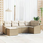 vidaXL 6-delat Trädgårdsoffaset med Kuddar Beige Poly Rattan