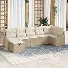 vidaXL 7-delars trädgårdsoffaset med kuddar Beige Poly Rattan