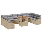 vidaXL 11 Delar Trädgårds Matsalsset med Kuddar Beige Poly Rattan Akacia