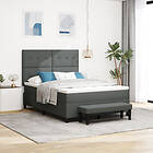 vidaXL Boxspring säng med madrass och bänk mörkgrå 140x190 cm tyg