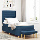 vidaXL Boxspring säng med madrass & bänk blå 90x200 cm tyg