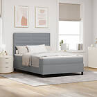 vidaXL Boxspring säng med madrass & LED Ljusgrå 140x200 cm Tyg