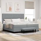 vidaXL Boxspring-säng med Madrass & Bänk Ljusgrå 200x200 cm Tyg