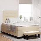 vidaXL Box Spring Säng med Madrass & Bänk Creme 120x200 cm Tyg