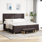 vidaXL Boxspringbed med madrass & bänk Mörkbrun 200x200 cm Tyg