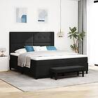 vidaXL Box Spring Säng med Madrass & Bänk Svart 180x200 cm Tyg