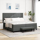 vidaXL Boxspring säng med madrass och bänk mörkgrå 200x200 cm tyg