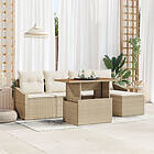 vidaXL 6-delat trädgårdsbord med kuddar beige poly rattan akacia 3349826