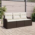 vidaXL 3-delad Trädgårdsoffasett med Kuddar Brun Poly Rattan