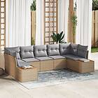 vidaXL 7-delad Trädgårdsoffagrupp med kuddar Beige Poly Rattan Akacia