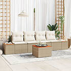 vidaXL 5-delat trädgårdsoffaset med kuddar beige poly rotting akacia