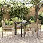 vidaXL 5 Delars Trädgårdsmöbel Set med Kuddar Beige Poly Rattan