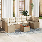 vidaXL 8-delars Trädgårdsoff-set med Kuddar Beige Poly Rattan Akacia
