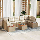 vidaXL Lounge Set 8 Pieces with Cushions Beige Poly Rattan Acacia