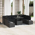 vidaXL Trädgårdsoffset Set med 10 Svart Rattan, Tyg Trädgårdsoffset 3349249