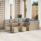 vidaXL 13 Delars Trädgårdssoffset med Kuddar Beige Poly Rattan Akacia, 4 Delars 