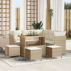 vidaXL 9-delad trädgårdsoffaset med kuddar Beige Poly Rattan Akacia, 4-delad trä