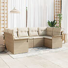 vidaXL 6-delars trädgårdsofa set med kuddar beige poly rattan
