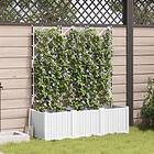 vidaXL Trädgårdsplanterare med Trellis 3 st Vit 120x40x143 cm