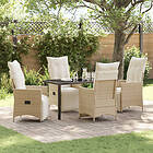 vidaXL 5 Delars Trädgårds Dining Set med Kuddar Beige Poly Rattan