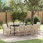 vidaXL 9-delars trädgårdsdining-set med kuddar beige poly-rattan