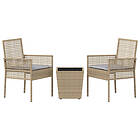 vidaXL 3-delat trädgårdsbistro set med kuddar beige poly rattan