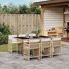 vidaXL Matgrupp för trädgården med dynor 7 delar beige konstrotting