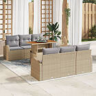 vidaXL 7-delars trädgårdsssofa set med beige kuddar poly rattan