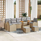 vidaXL 10-delad trädgårdsofa set med kuddar beige poly rotting akacia