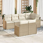 vidaXL 7 Delars Trädgårdsoffa Set Kuddar med Beige Poly Rattan